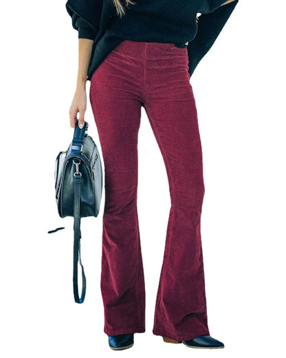 Ribbed Velvet Wide Leg Pants for Women with Elasticated Waist and Flared Legs, Comfortable and Stylish-3
