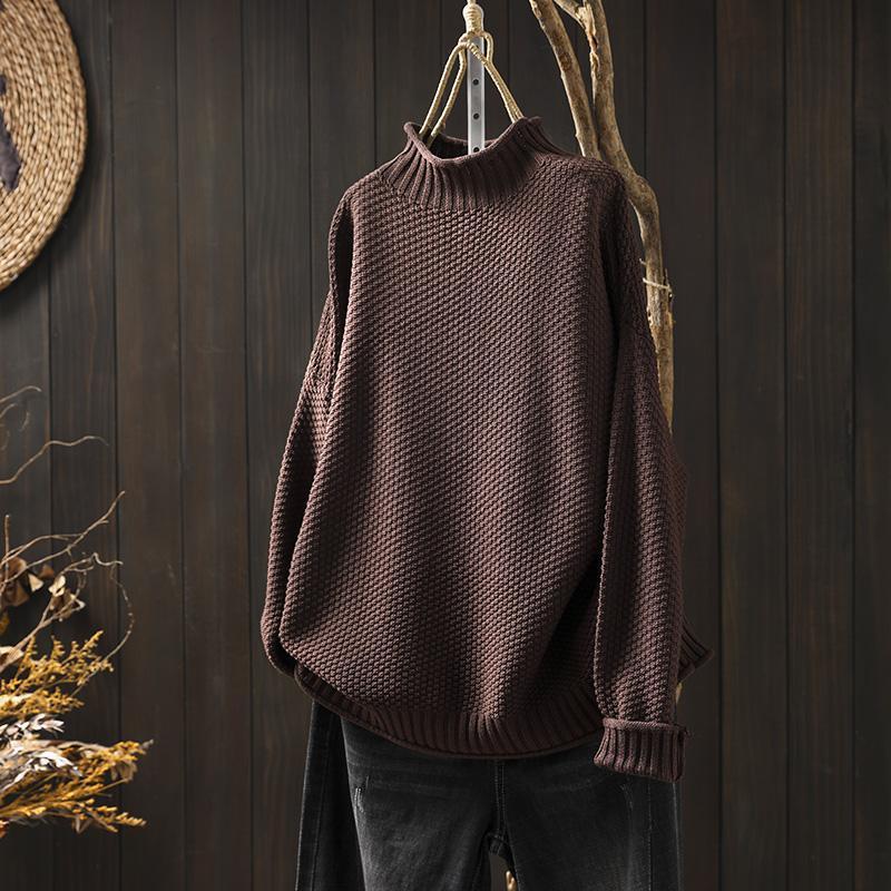 Warm Women's Knit Sweater - Turtleneck Waffle Knit, Relaxed