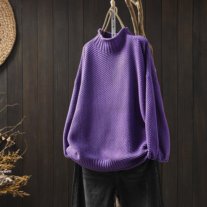 Warm Women's Knit Sweater - Turtleneck Waffle Knit, Relaxed