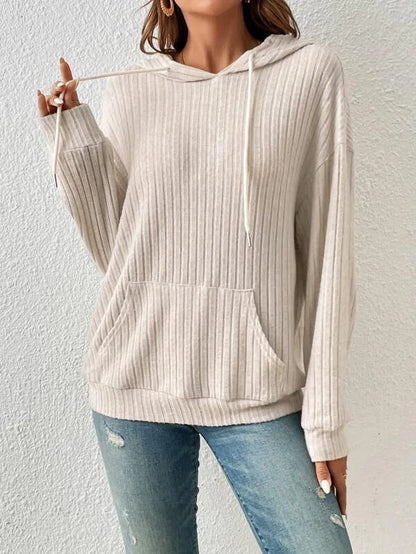 Soft Relaxed Women’s Hoodie - Ribbed Knit, Cotton, Casual