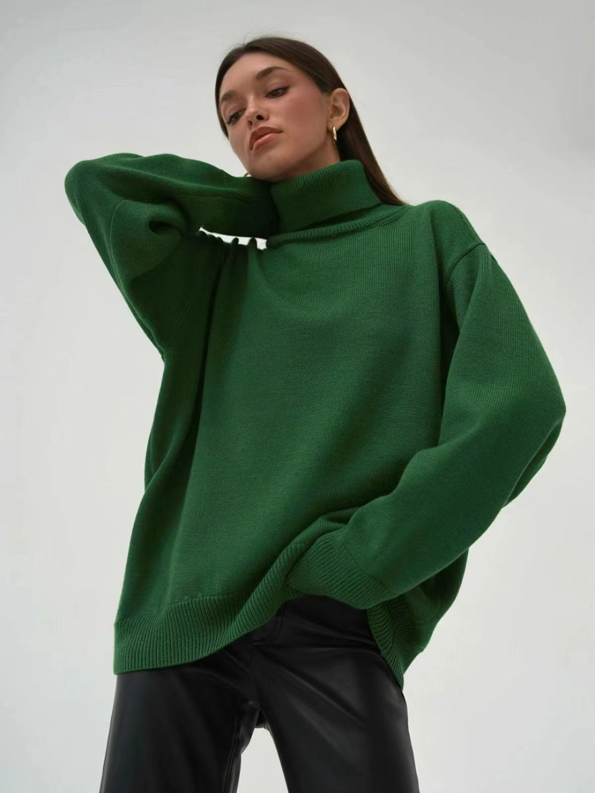 Oversized Cozy Women Turtleneck Sweater - Knit, For Winter