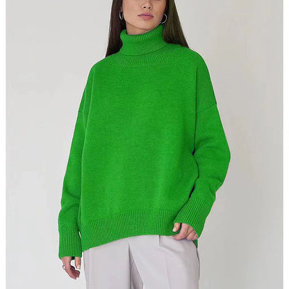 Oversized Cozy Women Turtleneck Sweater - Knit, For Winter
