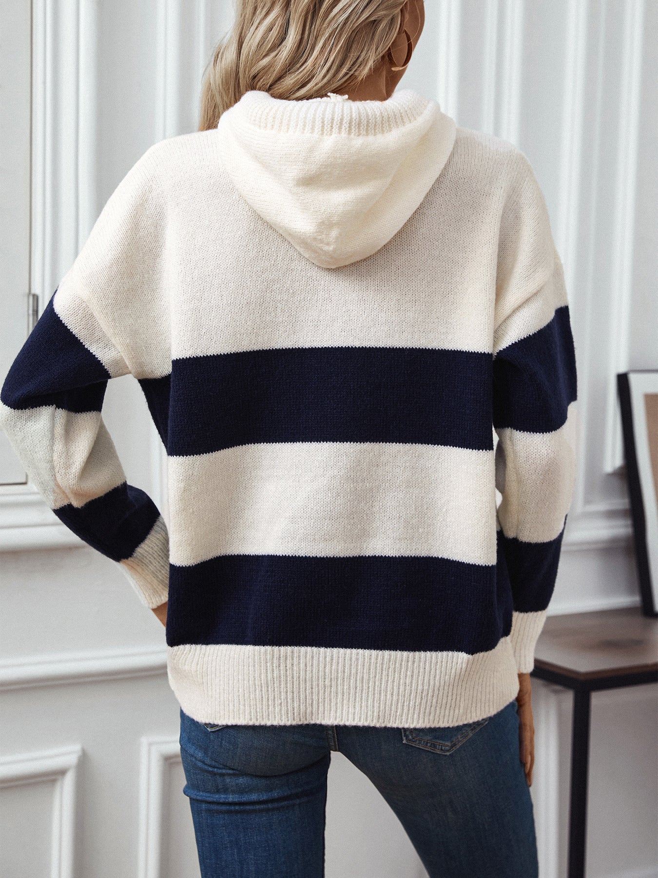 Soft Relaxed Women Hoodie - Color Block Knit, Casual