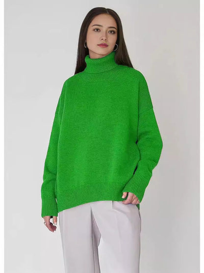 Oversized Cozy Women Turtleneck Sweater - Knit, For Winter