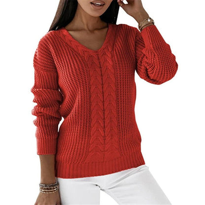 Pull tricoté chaud et confortable pour femme - Col en V torsadé, superposable