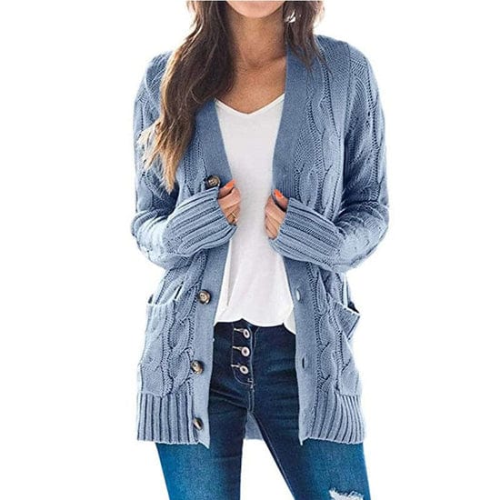 Weicher Damen-Cardigan - Mittellanger Zopfmuster-Strick, Lässig