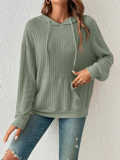 Soft Relaxed Women’s Hoodie - Ribbed Knit, Cotton, Casual