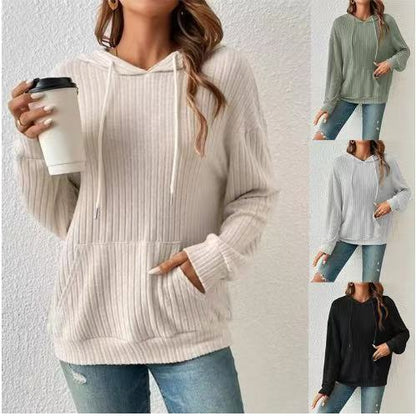 Soft Relaxed Women’s Hoodie - Ribbed Knit, Cotton, Casual