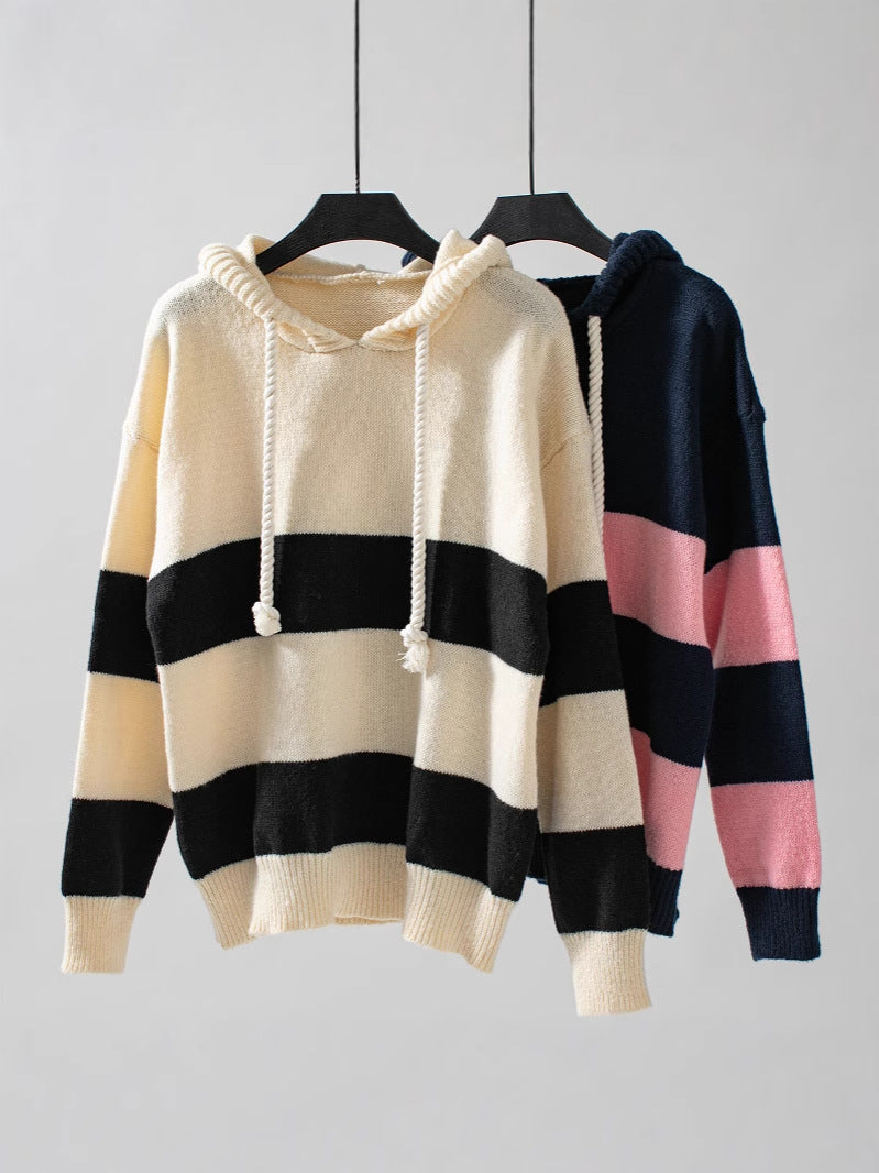 Soft Relaxed Women Hoodie - Color Block Knit, Casual