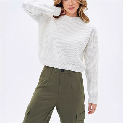 Oversized Cozy Womens Knit Sweater - Relaxed Fit, Ribbed