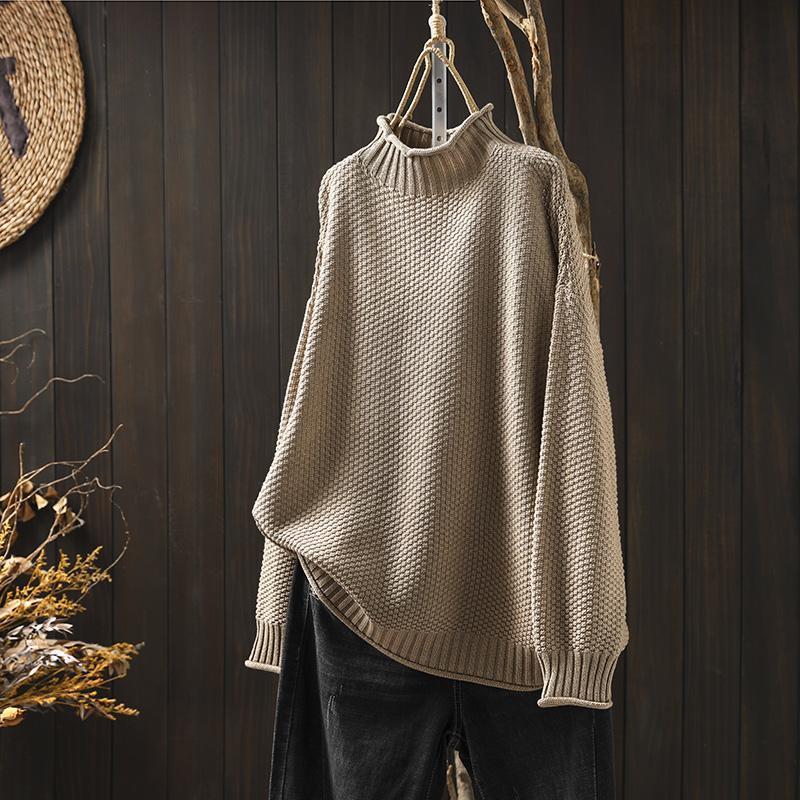 Warm Women's Knit Sweater - Turtleneck Waffle Knit, Relaxed