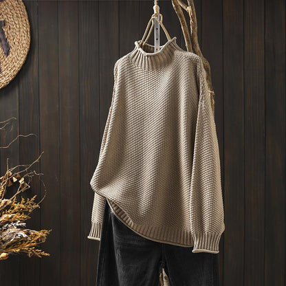 Warm Women's Knit Sweater - Turtleneck Waffle Knit, Relaxed
