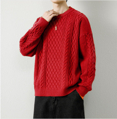 Warmer Herrenpullover mit Rundhalsausschnitt – Kabelstrick Woll-Wintermodell