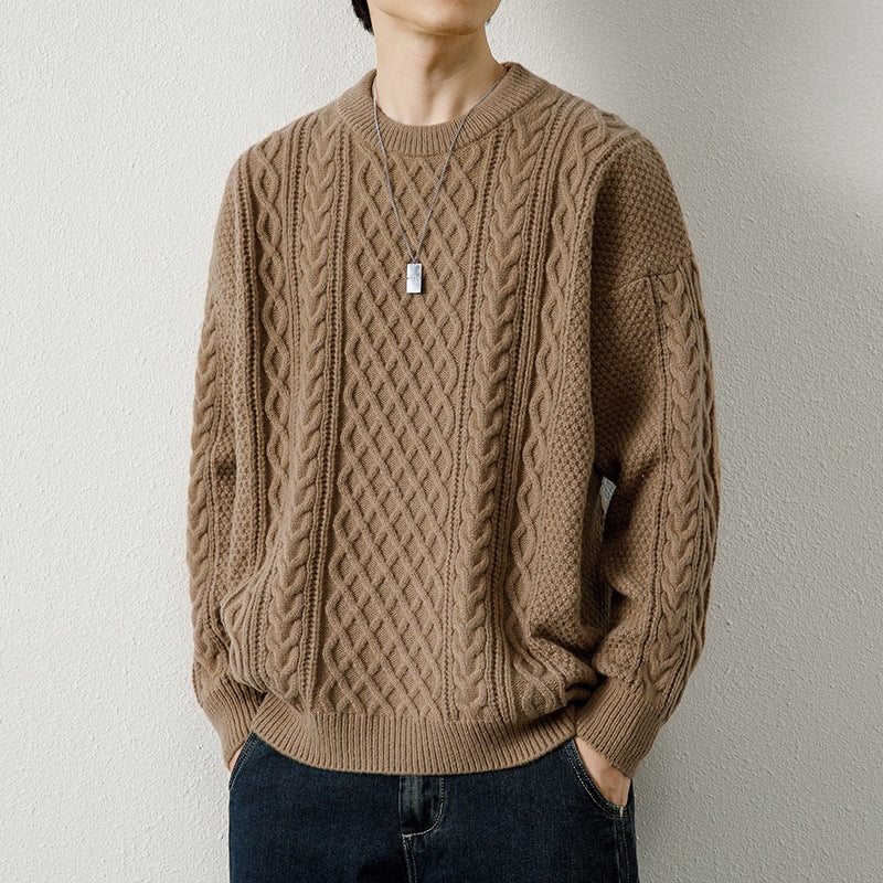 Warmer Herrenpullover mit Rundhalsausschnitt – Kabelstrick Woll-Wintermodell