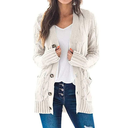 Weicher Damen-Cardigan - Mittellanger Zopfmuster-Strick, Lässig
