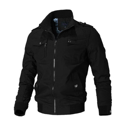 Fitted Versatile Men’s Bomber Jacket - Stand Collar, Cotton