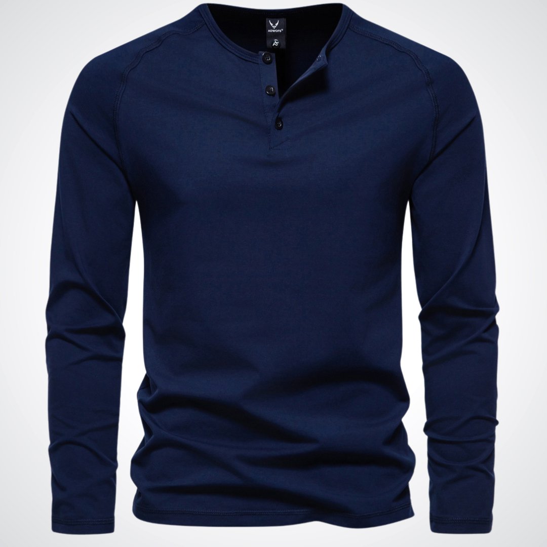 Lightweight Mens Long Sleeve Henley - Fitted Cotton, Casual