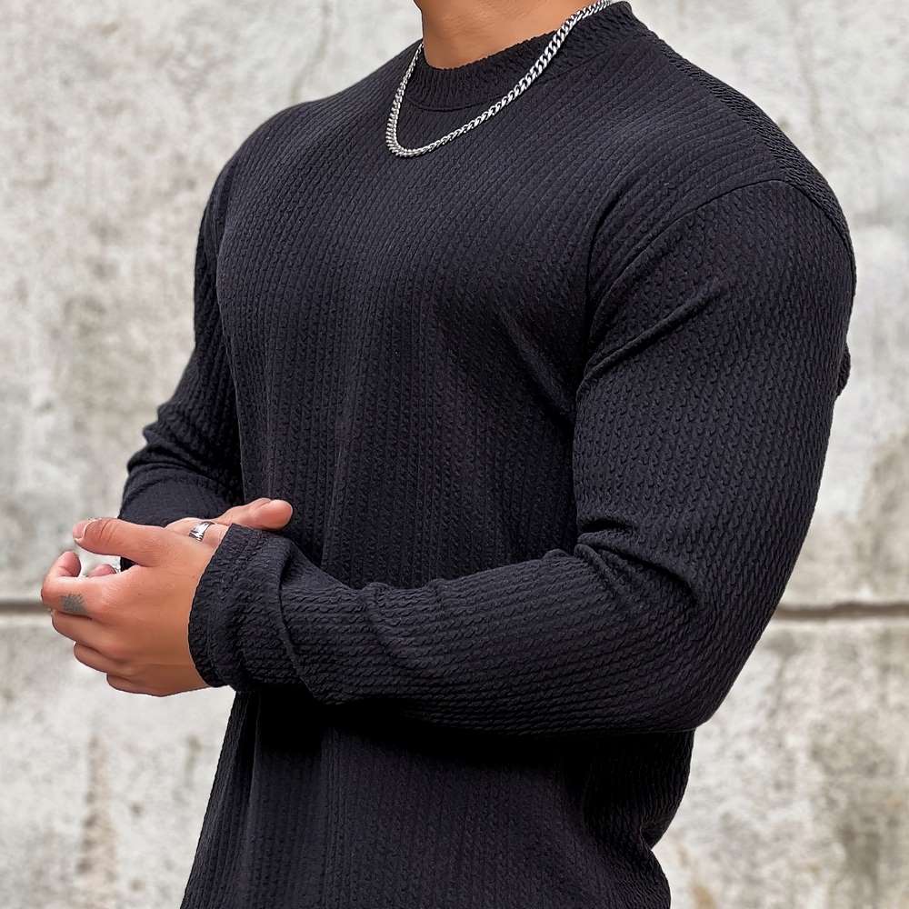 Moisture-Wicking Men Fitness Pullover - Body-Hugging Rib