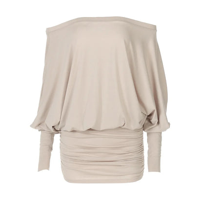 Off Shoulder Sheer Mini Dress with Long Sleeves and Ruched Bodycon Fit for Women 4