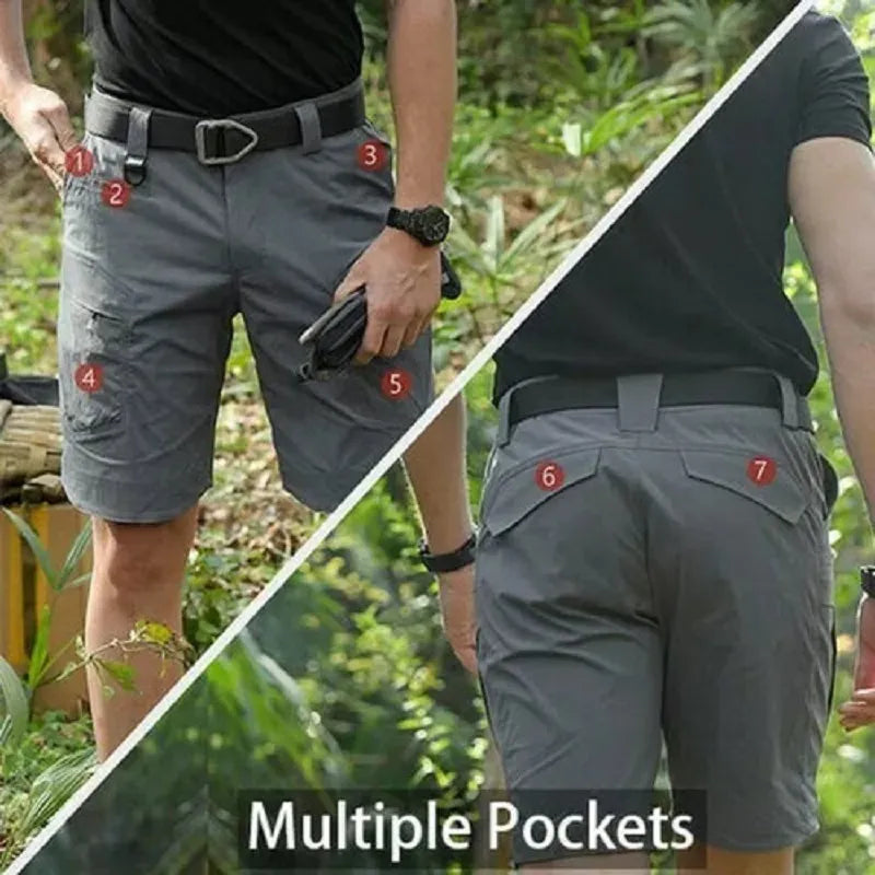 Men's Black Cargo Shorts with 7 Pockets, Lightweight Water-Repellent Fabric for Outdoor Adventures-5