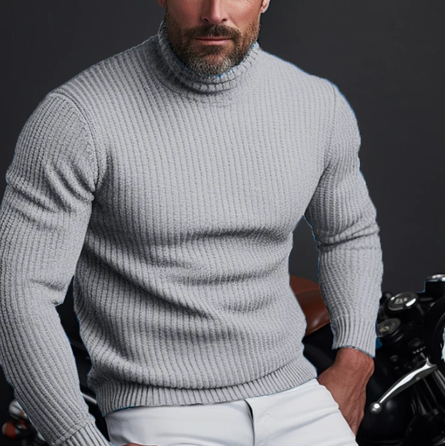 Fitted Timeless Men’s Turtleneck Sweater - Ribbed Wool