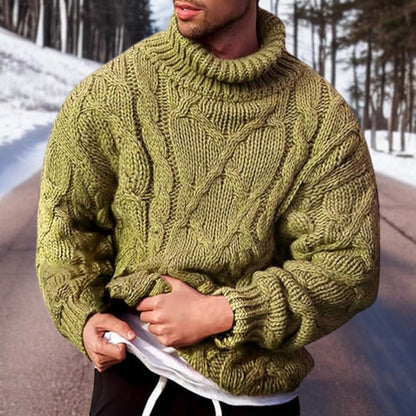 Warm Men's Cable Knit Sweater - Oversized Turtleneck Winter