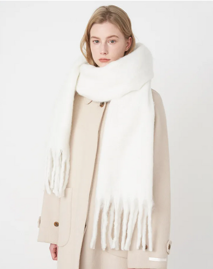 Oversized Women Scarf - Long Fringed Fluffy Wool Winter