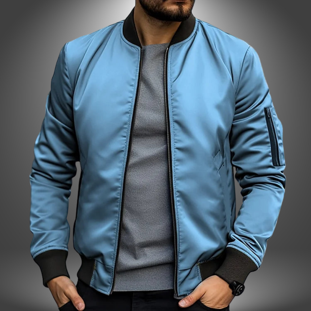 Lightweight Men’s Bomber Jacket – Ribbed Zip, Nylon