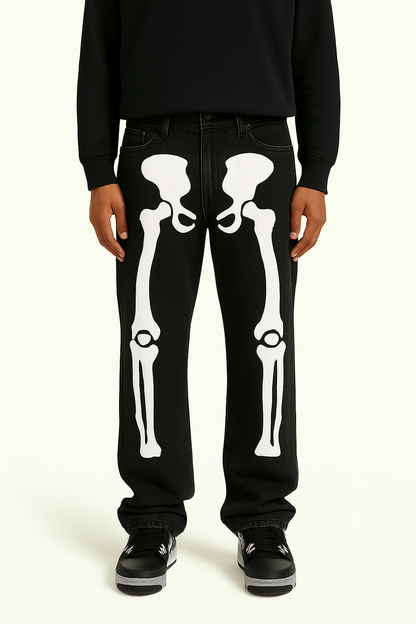 Y2K Skeleton Pants Unisex Cotton-Polyester Blend with Striking Skeleton Designs and Multiple Pockets-3