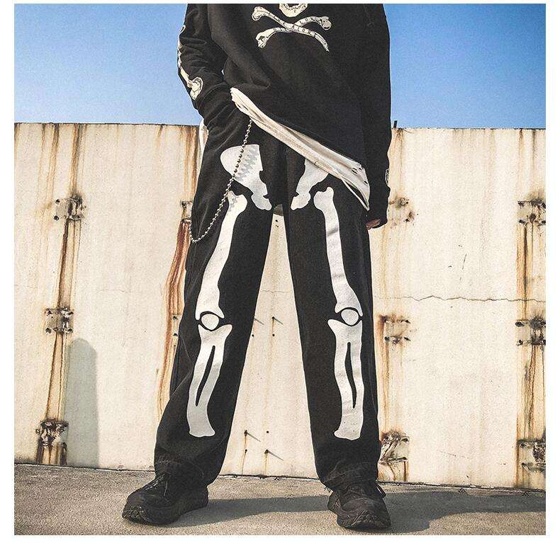 Y2K Skeleton Pants Unisex Cotton-Polyester Blend with Striking Skeleton Designs and Multiple Pockets-4