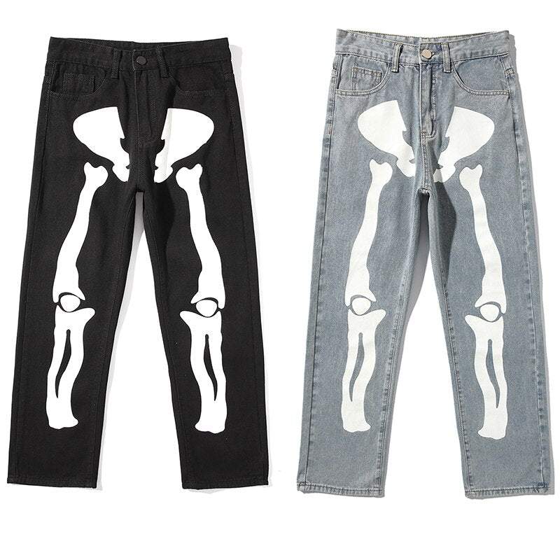 Y2K Skeleton Pants Unisex Cotton-Polyester Blend with Striking Skeleton Designs and Multiple Pockets-5