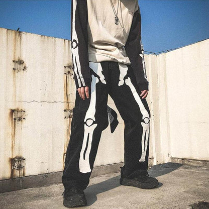 Y2K Skeleton Pants Unisex Cotton-Polyester Blend with Striking Skeleton Designs and Multiple Pockets-6