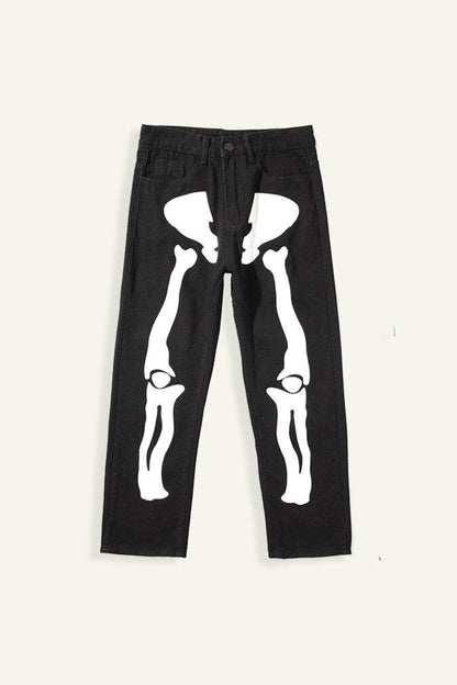 Y2K Skeleton Pants Unisex Cotton-Polyester Blend with Striking Skeleton Designs and Multiple Pockets-2