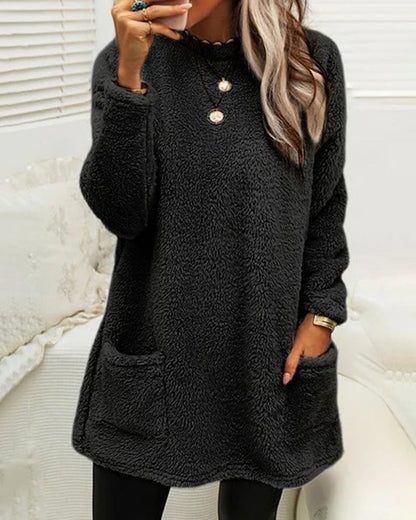 Soft Cozy Women’s Tunic Pullover - Oversized Sherpa, Winter