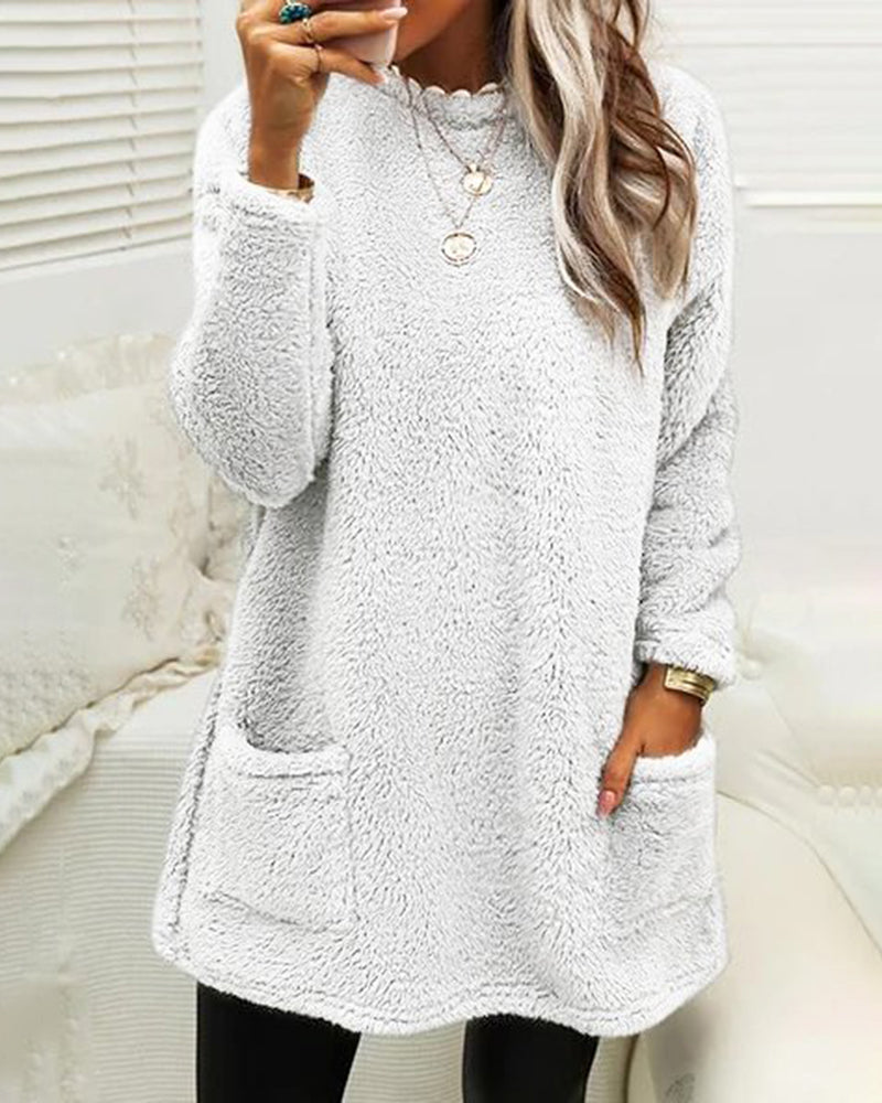 Soft Cozy Women’s Tunic Pullover - Oversized Sherpa, Winter