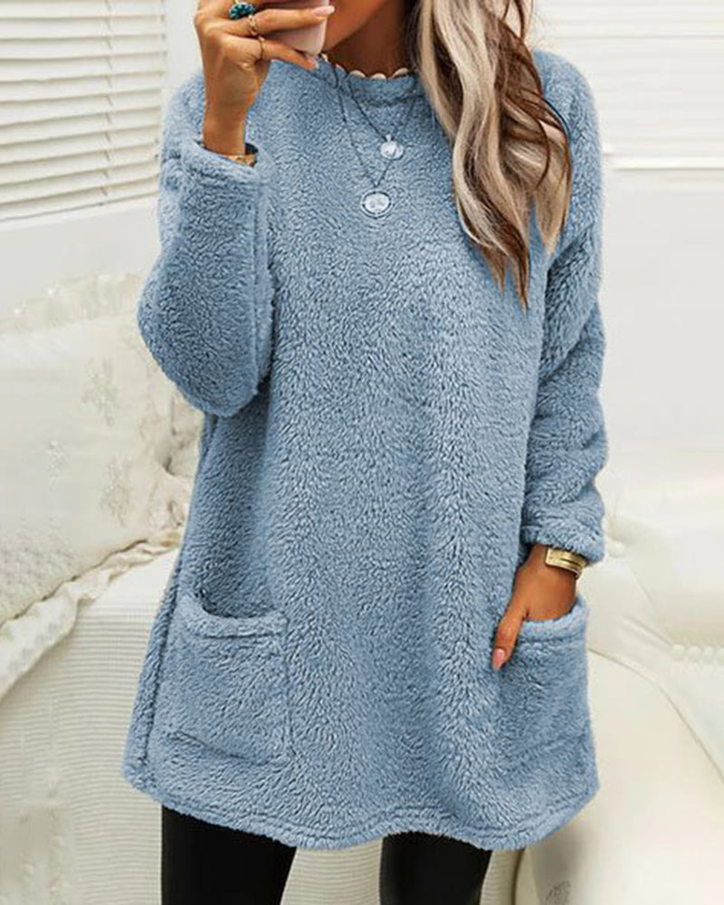 Soft Cozy Women’s Tunic Pullover - Oversized Sherpa, Winter