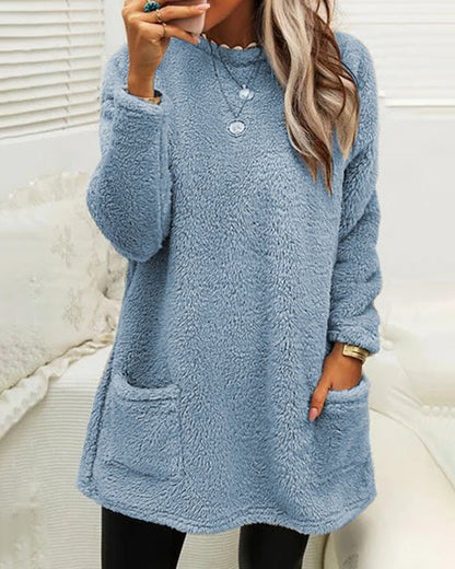 Soft Cozy Women’s Tunic Pullover - Oversized Sherpa, Winter