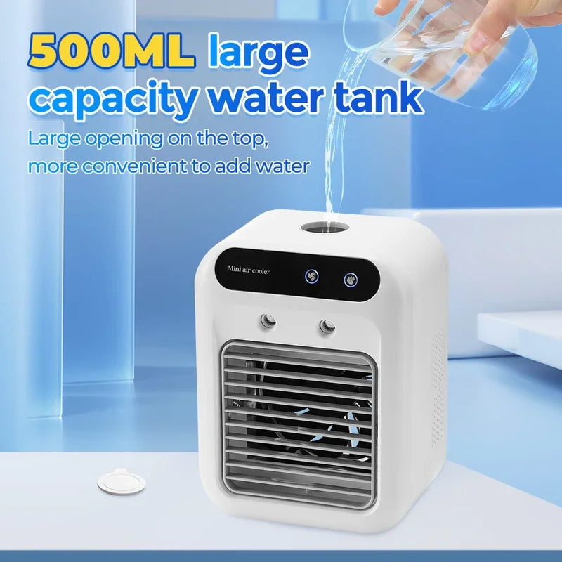 Portable Mini Air Conditioner Fan with Humidifier, USB Charging, 500ml Water Tank, Adjustable Wind Speed for Home and Office 4
