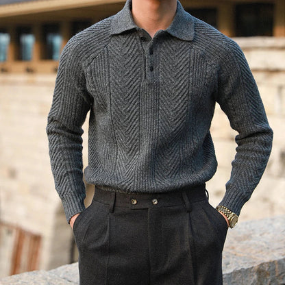 Warm Refined Men's Polo Sweater - Relaxed Cut, Knit, Winter