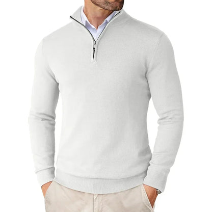 Lightweight Classic Men’s Knit Sweater - Zip Collar, Cotton