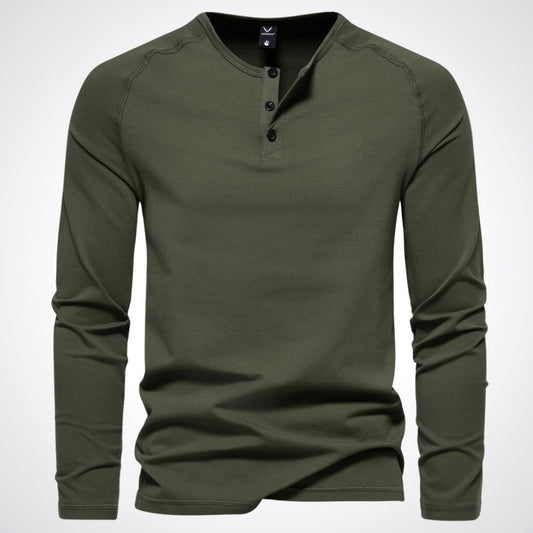 Lightweight Mens Long Sleeve Henley - Fitted Cotton, Casual