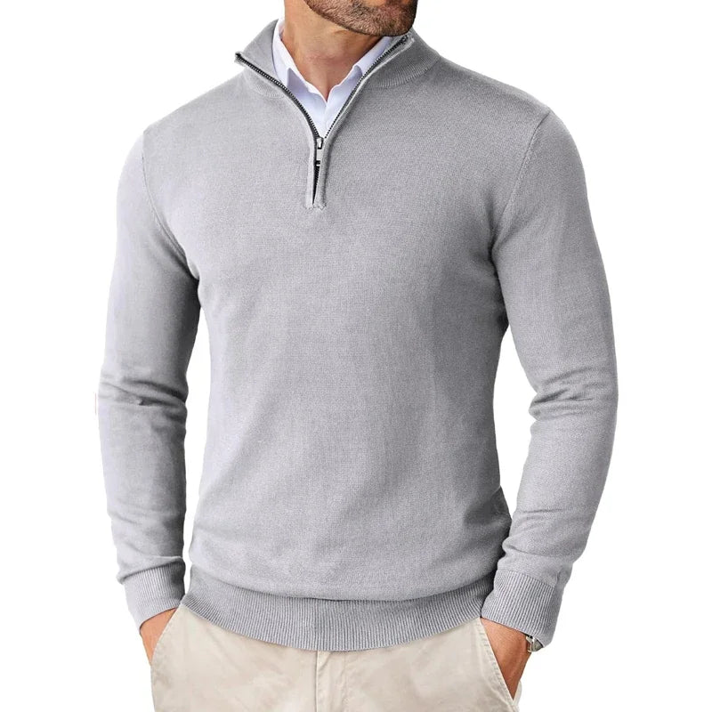 Lightweight Classic Men’s Knit Sweater - Zip Collar, Cotton