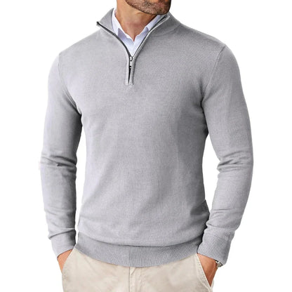 Lightweight Classic Men’s Knit Sweater - Zip Collar, Cotton