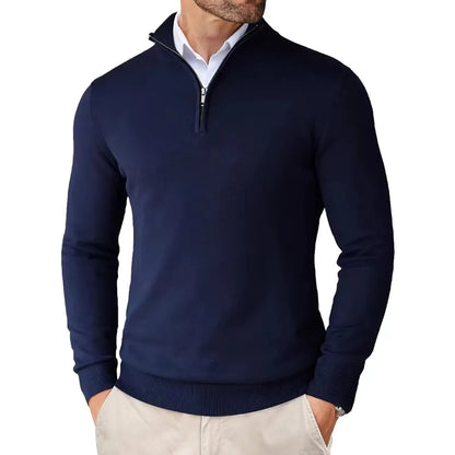 Lightweight Classic Men’s Knit Sweater - Zip Collar, Cotton