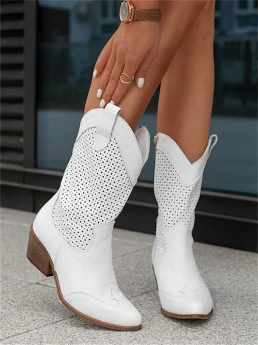 Breathable Womens Western Ankle Boots - Perforated Leather