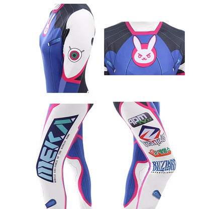 Overwatch DVa Meka Pilot Zentai Jumpsuit Cosplay Costume Set with Wig Headphones and Gun Props 2026