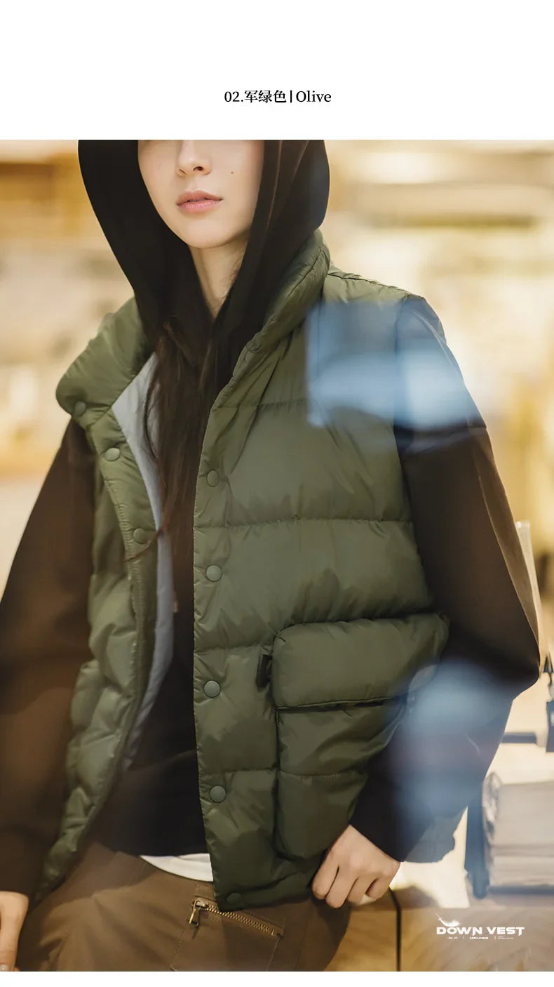 Lightweight Women's Down Vest - Boxy Quilted, Nylon Winter