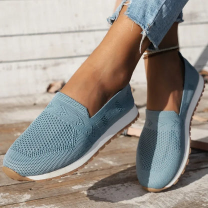 Solid Color Casual Flats Slip-On Mesh Breathable Round Toe Shoes Women's