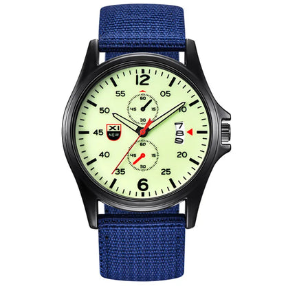 Nylon Band Military Quartz Watch With Date Display