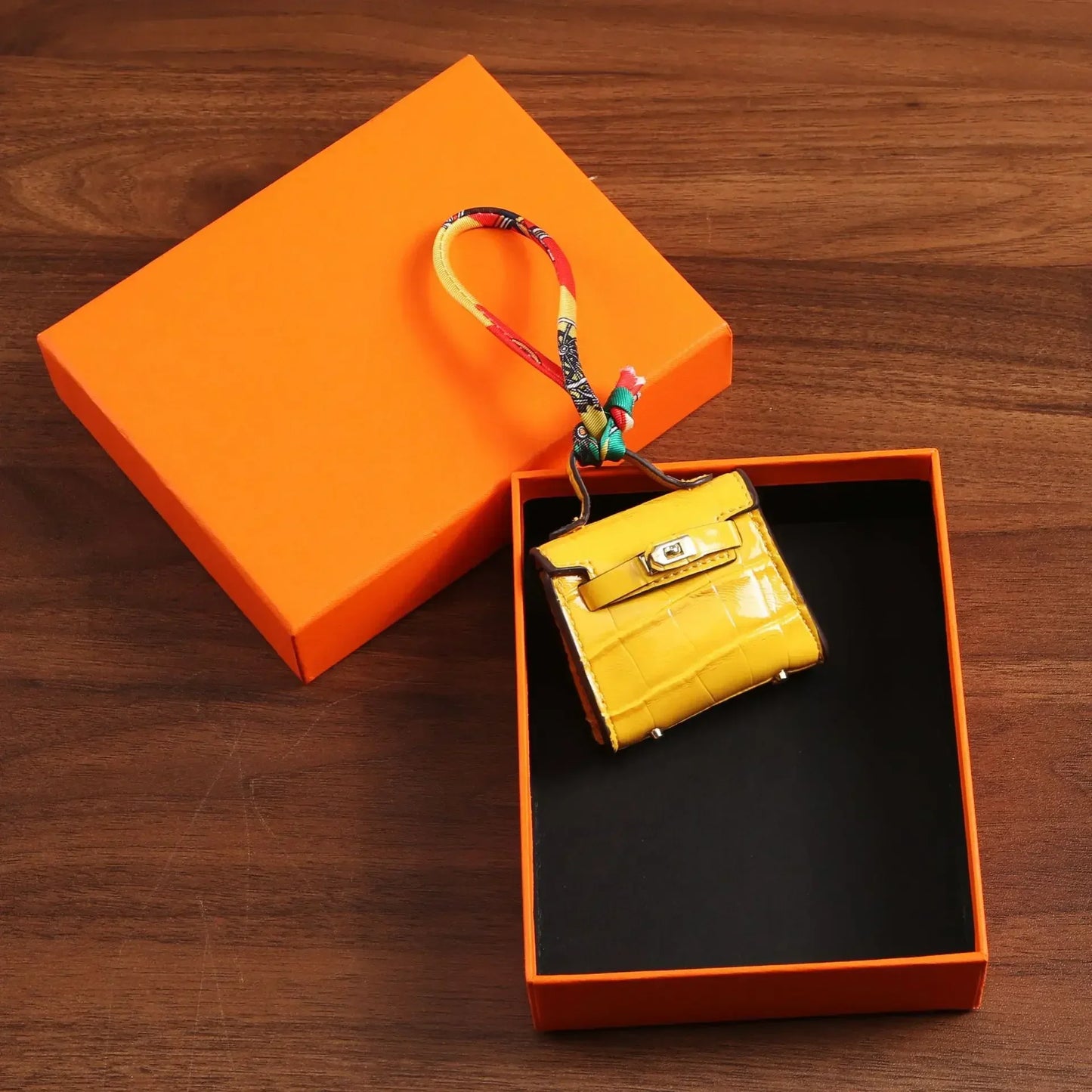 1+1 Free Birkin Inspired Mini Hand Bag - Crocodile Pattern Mini Bag Charm Keychain